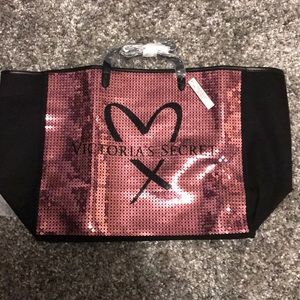 VICTORIA SECRET SEQUINED PINK LARGE TOTE BAG